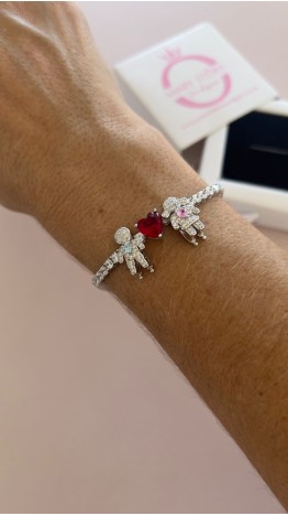 Berloque Filha  Menina  Cravejado Prata 925 Rosa